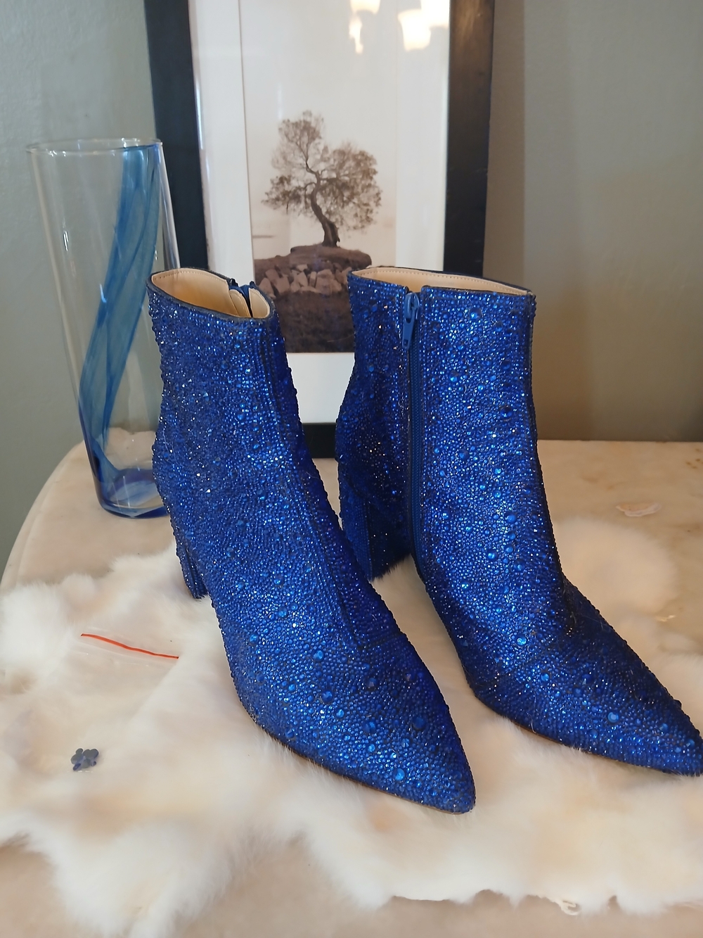 RARE Blue Betsey Johnson Sapphire Blue "Cady" Glass Slipper Boots 9